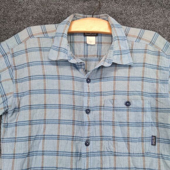 Patagonia Mens Button-Up Shirt Blue Plaid Small Organic Cotton Chest Pocket - Picture 3 of 13